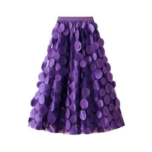 Tüllrock Damen 3D Polka Dot Faltenrock Mesh Flowy Geburtstag Hochzeitsfeier Einfarbig Lang Rock (Lila, One Size) von WangsCanis