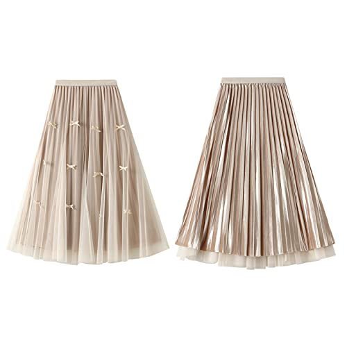 Tüllrock Damen Mädchen Chiffon Doppelseitig Rock A-Linien Weich Röcke Swing Petticoat Falten Midi Rock von WangsCanis