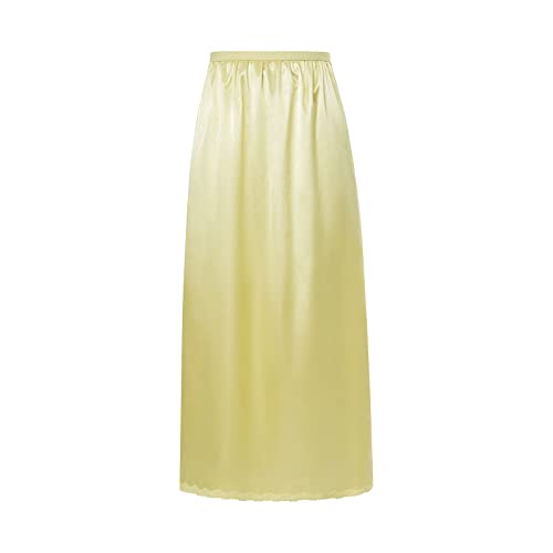 Unterrock für Damen, Frauen Satin Lang Rock mit Spitzensaum Underskirt Kleidern Rock Petticoat für Röcke (Beige, XL) von WangsCanis