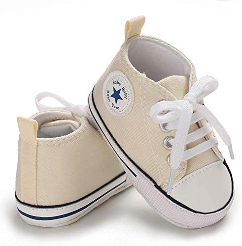 WangsCanis Babyschuhe Baby Junge Mädchen Schuhe Sneakers Weiche Leinwand mit Weichen und Rutschfesten Sohle Für 0-6 6-12 12-18 Monat (Beige, 3-6Months(1)) von WangsCanis