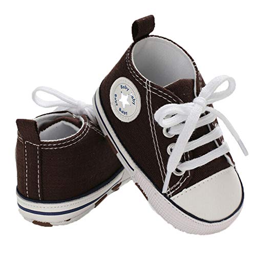 Babyschuhe Baby Junge Mädchen Schuhe Sneakers Weiche Leinwand mit Weichen und Rutschfesten Sohle Für 0-6 6-12 12-18 Monat (Braun,12-18months(3)) von WangsCanis