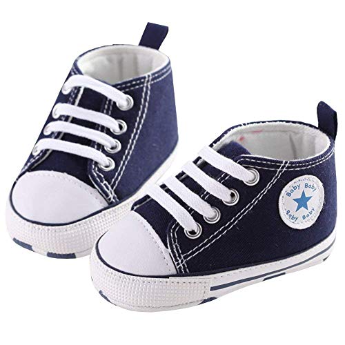 WangsCanis Babyschuhe Baby Junge Mädchen Schuhe Sneakers Weiche Leinwand mit Weichen und Rutschfesten Sohle Für 0-6 6-12 12-18 Monat (Dunkelblau, 3-6Months(1)) von WangsCanis