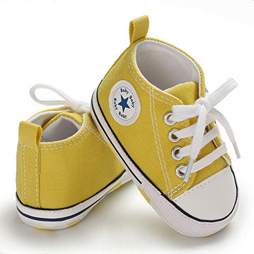 Babyschuhe Baby Junge Mädchen Schuhe Sneakers Weiche Leinwand mit Weichen und Rutschfesten Sohle Für 0-6 6-12 12-18 Monat (Gelb, 9-12months(2)) von WangsCanis