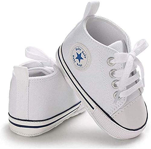 WangsCanis Babyschuhe Baby Junge Mädchen Schuhe Sneakers Weiche Leinwand mit Weichen und Rutschfesten Sohle Für 0-6 6-12 12-18 Monat (Weiß, 9-12Months(2)) von WangsCanis