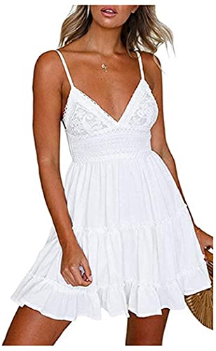 WangsCanis Cocktailkleid Damen Sommer Spitze Lässig Elegantes Kleid V-Ausschnitt Schulterfrei A-Linie Kleid für Strandzeremonie von WangsCanis