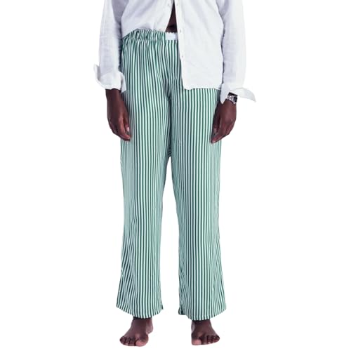WangsCanis Damen Y2k Gestreifte Lounge Hose Nadelstreifen Hose mit Weitem Bein Hose mit Hoher Taille Lockere Ausgehhose mit Tasche (Aa Grün, M) von WangsCanis