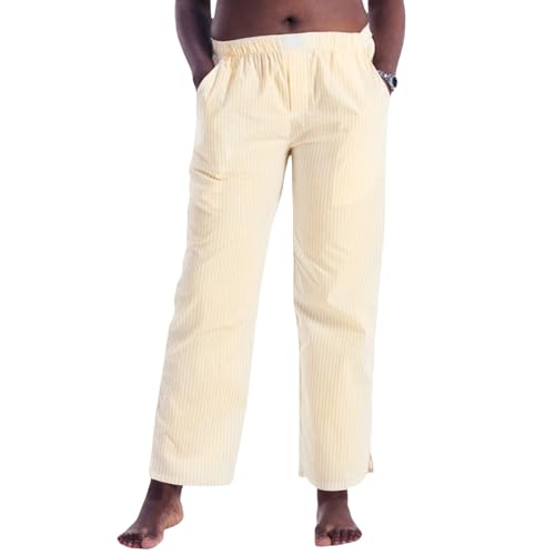 WangsCanis Damen Y2k Gestreifte Lounge Hose Nadelstreifen Hose mit Weitem Bein Hose mit Hoher Taille Lockere Ausgehhose mit Tasche (Hellgelb, 42, L) von WangsCanis