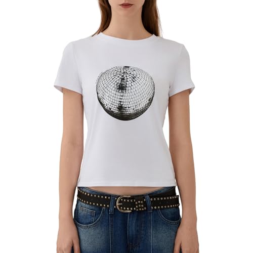 WangsCanis Damen Y2k Graphic Baby T-Shirts Kurzarm Grafikdruck Crop Tops Fairy Grunge E Mädchen Cute Schlank Fit Hemd (Aa Mint, M) von WangsCanis