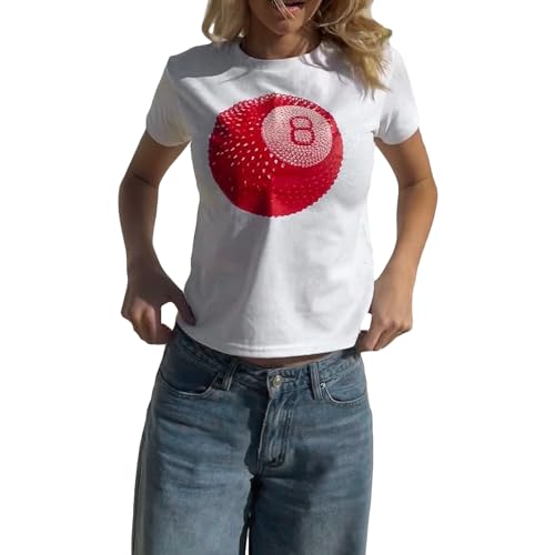 WangsCanis Damen Y2k Graphic Baby T-Shirts Kurzarm Grafikdruck Crop Tops Fairy Grunge E Mädchen Cute Schlank Fit Hemd (Cc White, M) von WangsCanis
