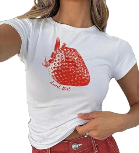 WangsCanis Damen Y2k Graphic Baby T-Shirts Kurzarm Grafikdruck Crop Tops Fairy Grunge E Mädchen Cute Schlank Fit Hemd (Ff Watermelon Red, M) von WangsCanis