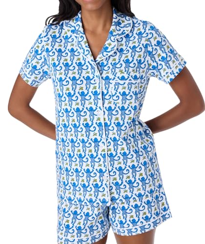 WangsCanis Damen Y2k Pyjama 2 Stücke Set Niedlicher Druck Kurzärmelig Hemd Shorts Kleidungsset Frauen Schlafanzug Nachtwäsche Set Zweiteilig Loungewear (BB Himmelblau, S) von WangsCanis