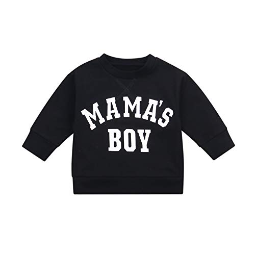 WangsCanis Kleinkind Baby Mädchen Jungen Mamas Mädchen Brief Gedruckt Langarm Sweatshirt Lässige Pullover Bluse Tops 0-6 Jahre Kleidung (Mama's Boy Schwarz, 6-12 Monate) von WangsCanis