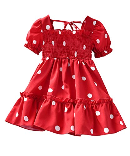WangsCanis Kleinkind Kleider Sommerkleid Mädchen Prinyessinkleid für 2-8 Jahre Kleid Tütükleid mit Pailletten Kurze Ärmel Puffige für Zeremonie Hochzeit Abend Party (Punkte - Rot, 6-7 Jahre) von WangsCanis