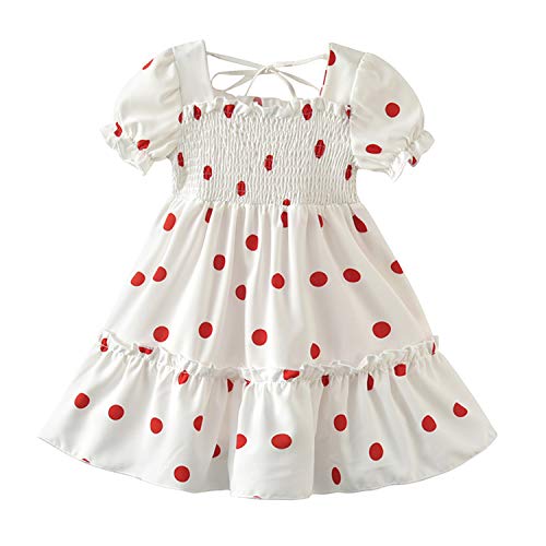 WangsCanis Kleinkind Kleider Sommerkleid Mädchen Prinyessinkleid für 2-8 Jahre Kleid Tütükleid mit Pailletten Kurze Ärmel Puffige für Zeremonie Hochzeit Abend Party (Punkte-Weiß, 2-3 Jahre) von WangsCanis