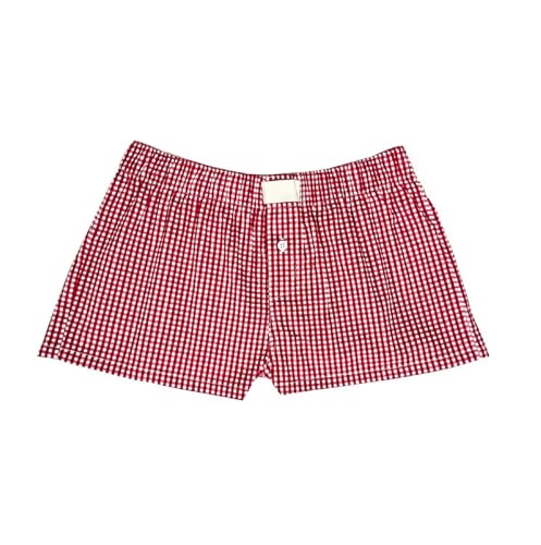 WangsCanis Damen Y2k Pyjama Shorts Gingham Muster Niedlich Pj Kurze Hose Karierte Lounge Shorts Schlafhose Elastische Taille Boxershorts Streetwear (1a Rot, S) von WangsCanis