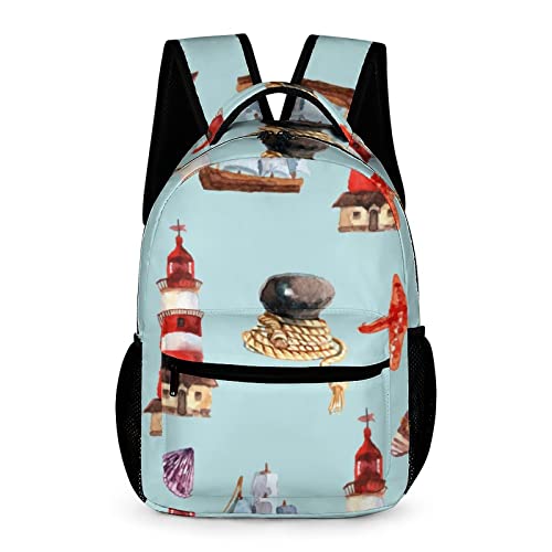 Backpack Rucksack Leuchtturm Schiff Schulrucksack Wasserdicht Schultaschen Für Jungen Mädchen Teenager 32x15x43cm von Wangsxing