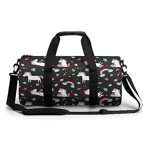 Sporttasche Regenbogen Einhorn Reisetasche Weekender Schwimmtasche Gym Bag Trainingstasche Für Herren Damen 45x23x23cm von Wangsxing