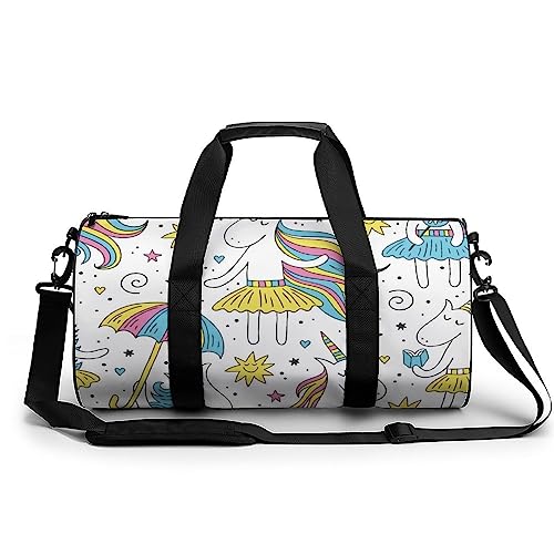 Sporttasche Regenschirm Einhorn Reisetasche Weekender Schwimmtasche Gym Bag Trainingstasche Für Herren Damen 45x23x23cm von Wangsxing