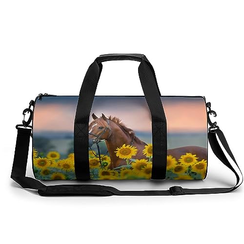 Sporttasche Sonnenblume Pferd Reisetasche Weekender Schwimmtasche Gym Bag Trainingstasche Für Herren Damen 45x23x23cm von Wangsxing