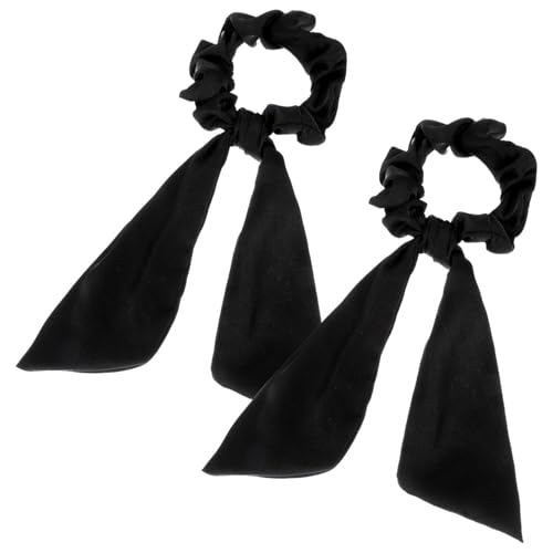 Wangxuemei 2 Schleifen Satin Haarbänder Elastische Schal Pferdeschwanzhalter Geeignet für Frauen Mädchen (Schwarz) von Wangxuemei
