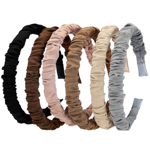 Wangxuemei 6 Stück plissierte Stoff-Stirnbänder für Damen, elastische Haarreifen, modische Haarbänder, einfarbiges Haarband für Mädchen, Haarschmuck Wangxuemei 6 Stück plissierte Stoff-Stirnbänder für Damen, elastische Haarreifen, modische Haarbänder, einfarbiges Haarband für Mädchen, Haarschmuck von Wangxuemei