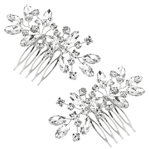 Wangxuemei Braut-Haarkamm, 2 Stück, Strass-Hochzeits-Haarkämme mit Kristallen, glitzernd, Braut-Haarschmuck für Braut, Brautjungfern, Frauen, Mädchen (Silber, 8,2 cm x 5,3 cm, Metall und Strasssteine) Wangxuemei Braut-Haarkamm, 2 Stück, Strass-Hochzeits-Haarkämme mit Kristallen, glitzernd, Braut-Haarschmuck für Braut, Brautjungfern, Frauen, Mädchen (Silber, 8,2 cm x 5,3 cm, Metall und Strasssteine) von Wangxuemei