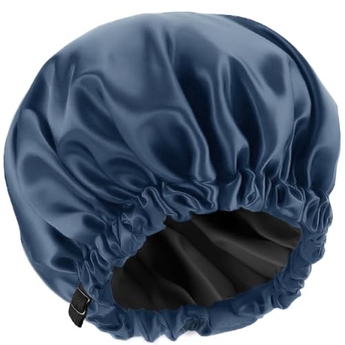 Wangxuemei Duschhaube, 100 % echtes Satin gefüttert, extra große Duschhaube für Frauen, wiederverwendbar, wasserdicht, verstellbare Größe und lange Haare Wangxuemei Duschhaube, 100 % echtes Satin gefüttert, extra große Duschhaube für Frauen, wiederverwendbar, wasserdicht, verstellbare Größe und lange Haare von Wangxuemei