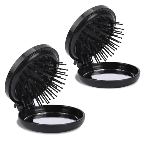 Wangxuemei Reise Faltbare Haarbürste, 2-teiliges Set runde Mini-Bürsten (mit Spiegel), tragbares Styling-Tool für Frauen (schwarz) von Wangxuemei