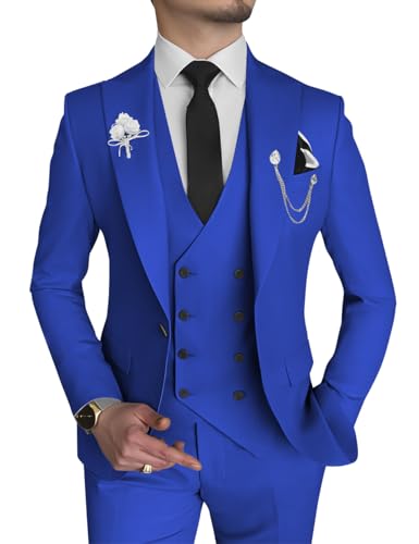 Herren-Blazer, 3-teilig, schmale Passform, Ein-Knopf, zweireihig, Hosen-Set, Abschlussball-Anzüge für Herren, Hochzeit, Solides Königsblau, S Herren-Blazer, 3-teilig, schmale Passform, Ein-Knopf, zweireihig, Hosen-Set, Abschlussball-Anzüge für Herren, Hochzeit, Solides Königsblau, S von Wangyue