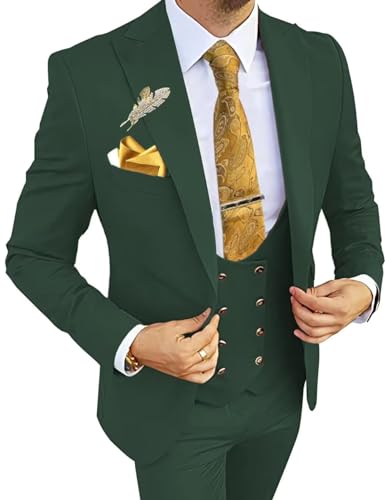 Wangyue Herren Anzüge 3 Stück Slim Fit Anzüge für Männer Zweireiher Anzug Männer Business Hochzeit Abschlussball Smoking Anzug, Grün , XX-Large von Wangyue