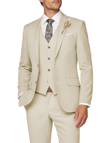 Wangyue Herrenanzug, 3-teilig, schmale Passform, Anzug für Herren, formeller Business-Anzug, Hochzeit, Bräutigam, Abschlussball, Smoking, Dinner-Party, Beige Neu, 6XL Wangyue Herrenanzug, 3-teilig, schmale Passform, Anzug für Herren, formeller Business-Anzug, Hochzeit, Bräutigam, Abschlussball, Smoking, Dinner-Party, Beige Neu, 6XL von Wangyue