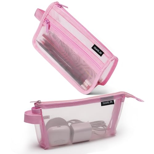 Federmäppchen aus Netzgewebe mit Griff und Reißverschluss, doppellagig, transparent, Reise-Make-up-Tasche und kleine Kulturbeutel für Geldbörse, Markertasche, College-Essentials, Schulbedarf, Rosa, 2 Federmäppchen aus Netzgewebe mit Griff und Reißverschluss, doppellagig, transparent, Reise-Make-up-Tasche und kleine Kulturbeutel für Geldbörse, Markertasche, College-Essentials, Schulbedarf, Rosa, 2 von Wangzhong mountain