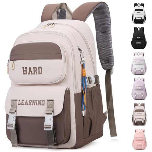 Waniki Schulrucksack Mädchen Junge Schulranzen Teenager Wasserdicht Rucksack Damen Nylon Schultasche Groß Kinderrucksack Travel backpack Laptop Tasche Schule, Reisen, Sport, Girls, Boys（Brown） von Waniki