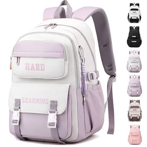 Waniki Schulrucksack Mädchen Junge Sport Rucksack Reisen Backpack Nylon Wasserdicht School Bag Laptop Schulranzen Leisure Rucksack Schule Suitable for School, Sports,Travel, Leisure（lila weiß） von Waniki