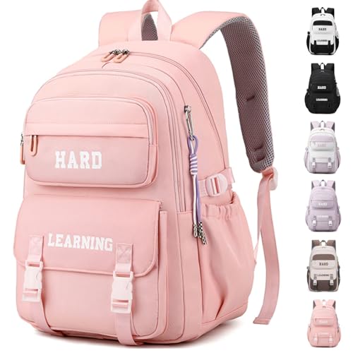 Waniki Schulrucksack Mädchen Rucksack Junge Wasserdicht Nylon Schulranzen Teenager Großen Rucksack Schule Damen Herren Laptop Tasche School Backpack für Girls Boys Schule Reise Sport（Rosa） von Waniki