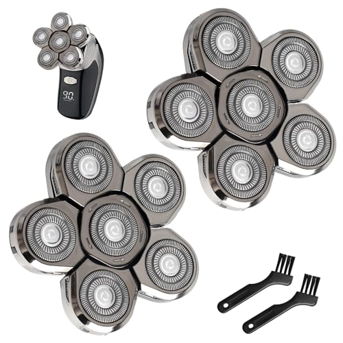 2 Stück 6D Elektrisch Rasierkopf für Glatzen Rasierer Herren, Universal Kopfrasierer Glatze Ersatzklinge 6 Kopf, Nass und Trocken Glatzenrasierer Rasierköpfe, Leicht zu Reinigen(2PCS 6D Silver) von Waniyu