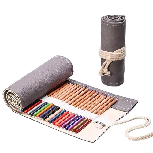 Wankd 72 Slots Leinwand Stifterolle, Retro Pencil Wrap Roll up Holder Rollentasche Federmappe Schlamperrolle Mäppchen Bleistiftkasten Stifte von Wankd