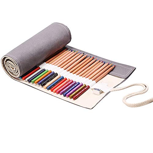 Wankd 72 Slots Leinwand Stifterolle, Retro Pencil Wrap Roll up Holder Rollentasche Federmappe Schlamperrolle Mäppchen Bleistiftkasten Stifte von Wankd