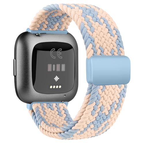 Geflochtene, dehnbare Armbänder, kompatibel mit Fitbit Versa 2, für Damen und Herren, Fitbit Versa, weiches, dehnbares, verstellbares Nylon, atmungsaktives Armband für Fitbit Versa 2/Versa/Versa von Wanme