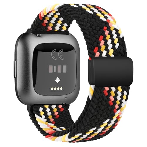 Geflochtene, dehnbare Armbänder, kompatibel mit Fitbit Versa 2, für Damen und Herren, Fitbit Versa, weiches, dehnbares, verstellbares Nylon, atmungsaktives Armband für Fitbit Versa 2/Versa/Versa von Wanme