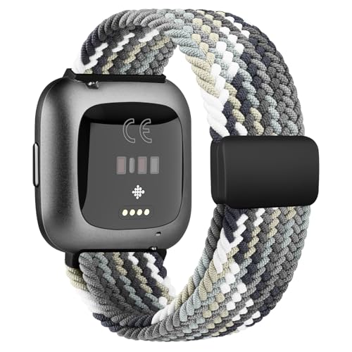 Geflochtene, dehnbare Armbänder, kompatibel mit Fitbit Versa 2, für Damen und Herren, Fitbit Versa, weiches, dehnbares, verstellbares Nylon, atmungsaktives Armband für Fitbit Versa 2/Versa/Versa von Wanme