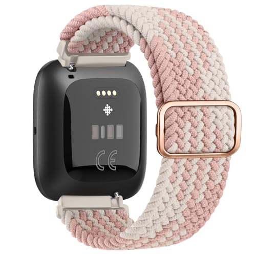 Geflochtene, dehnbare Armbänder, kompatibel mit Fitbit Versa 2, für Damen und Herren, Fitbit Versa, weiches, dehnbares, verstellbares Nylonband für Fitbit Versa 2/Versa/Versa Lite/SE (Rose & von Wanme