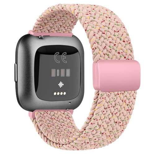 Geflochtene, dehnbare Armbänder, kompatibel mit Fitbit Versa 2, für Damen und Herren, Fitbit Versa-Armband, weiches, dehnbares, verstellbares Nylon, atmungsaktives Armband für Fitbit Versa von Wanme