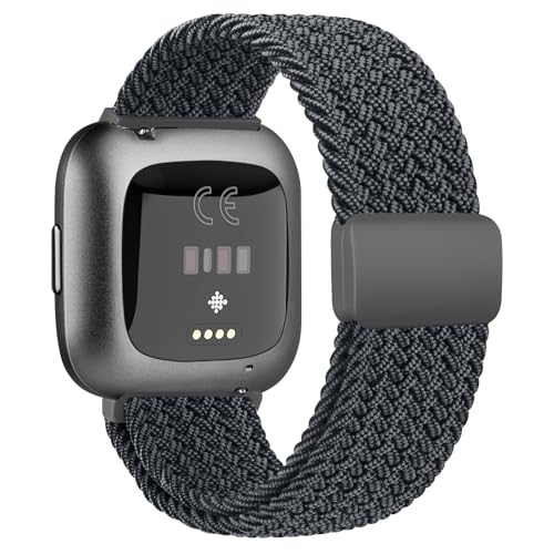 Geflochtene, dehnbare Armbänder, kompatibel mit Fitbit Versa 2, für Damen und Herren, Fitbit Versa-Armband, weiches, dehnbares, verstellbares Nylon, atmungsaktives Armband für Fitbit Versa von Wanme