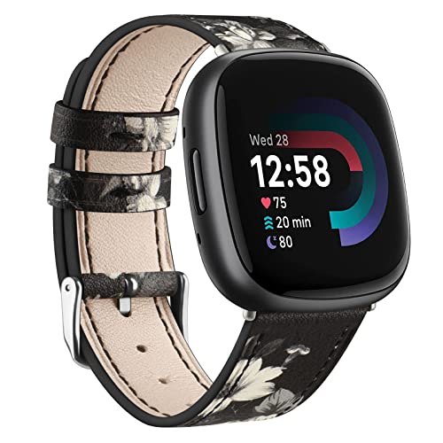 Leder-Armbänder kompatibel mit Fitbit Versa 4/Fitbit Versa 3/Fitbit Sense 2/Fitbit Sense Damen Herren, Ersatzarmbänder aus echtem Leder, kompatibel mit Fitbit Versa 4 3 (Grau/Schwarz) von Wanme