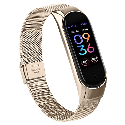 Metallbänder für Amazfit Band 5 Ersatzarmband Damen Herren, Edelstahl Verstellbares Ersatzarmband Kompatibel mit Amazfit Band 5 Armband Uhrenarmband Zubehör (Champagner Gold) von Wanme