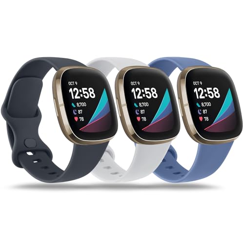 Wanme 3 Stück Armband für Fitbit Versa 4 Armband/Fitbit Versa 3 Armband/Fitbit Sense Armband/Fitbit Sense 2 Armband, Weich Silikon Sport Ersatzarmband für Damen Herren von Wanme