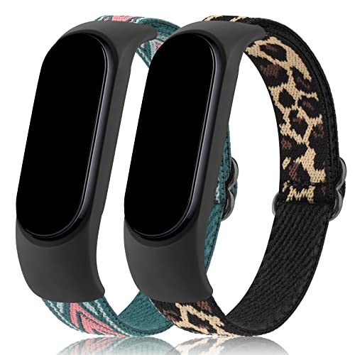 Wanme Armbänder für Amazfit Band 5 Ersatzarmband für Damen und Herren, 2 Stück, weiches, elastisches Sportarmband, kompatibel mit Amazfit Band 5 Armband-Zubehör (grüner Pfeil + Leopard) von Wanme