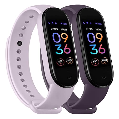 Wanme Armbänder für Amazfit Band 5 Ersatzarmband für Damen und Herren, 2 Stück Silikon-Sportarmband, kompatibel mit Amazfit Band 5 Armband-Zubehör (Lavendel + Lila) von Wanme