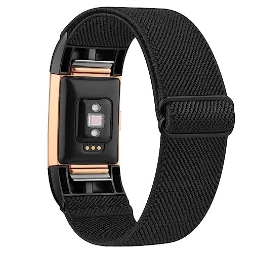 Wanme Elastisches Armband Ersatz für Fitbit Charge 2 (1 Pack), verstellbare Sport-Armbänder für Damen/Herren (schwarz) von Wanme